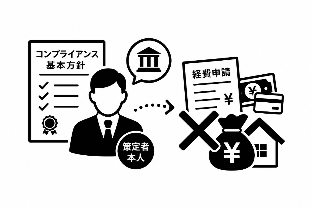 コンプライアンス基本方針の策定者本人が経費流用した図
